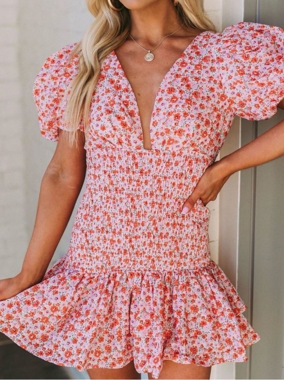 Lina floral dress in size Small,stretchy smocked bodice and adjustable straps